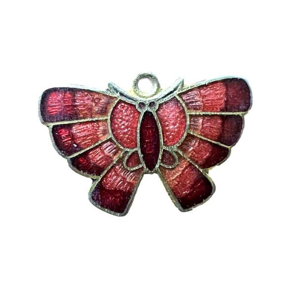 Delicate Butterfly Necklace Pendant Bracelet Charm Metallic Red and Gold Tone - Picture 1 of 9